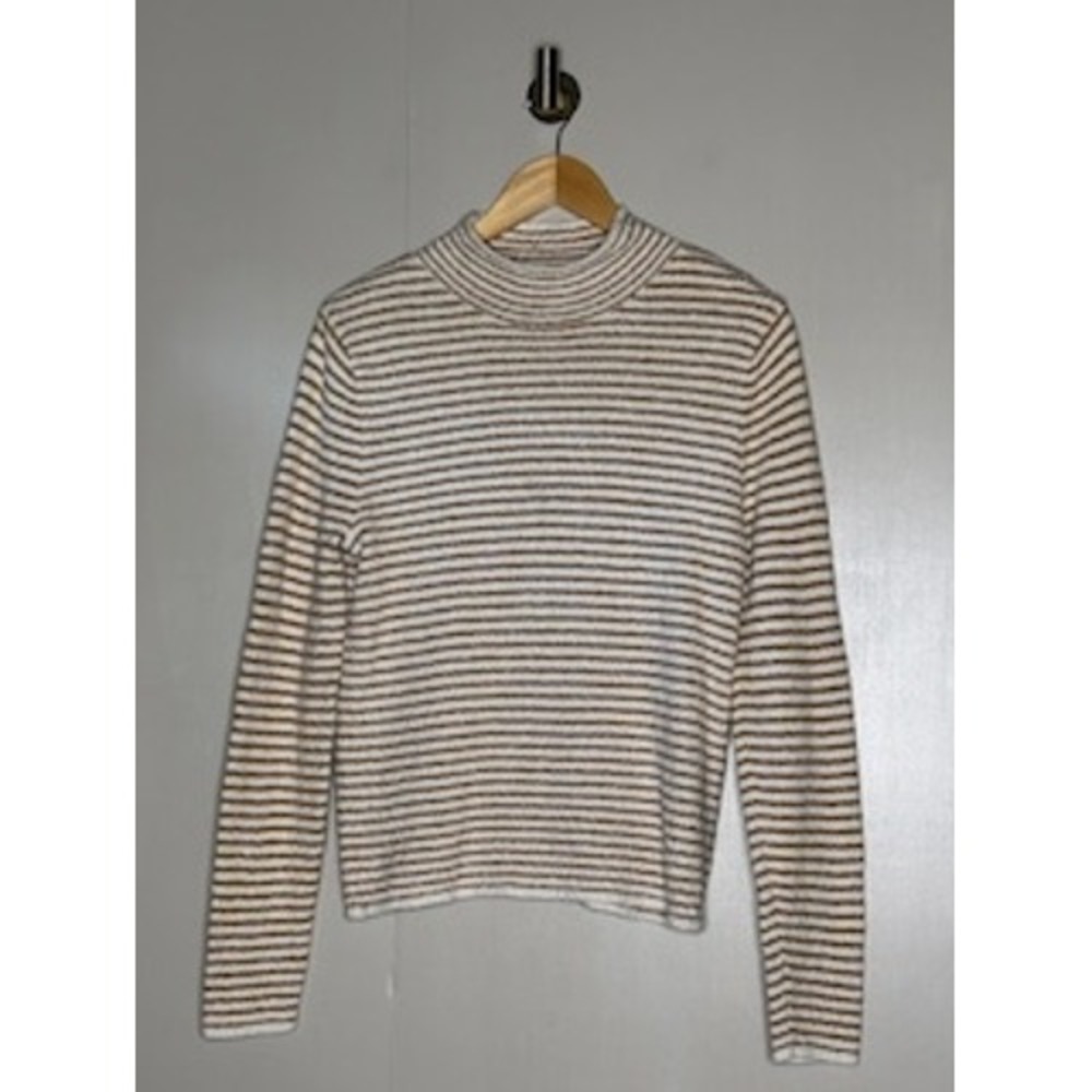 J.Crew Womens White Tan Striped Mock Neck Textured Knit Sweater‎ Size M